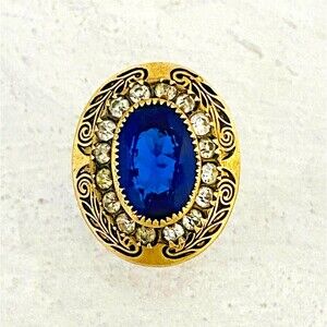 Vintage Belle Epoque Simulated Sapphire Diamond Ring with Paste Stones Sz 6.75